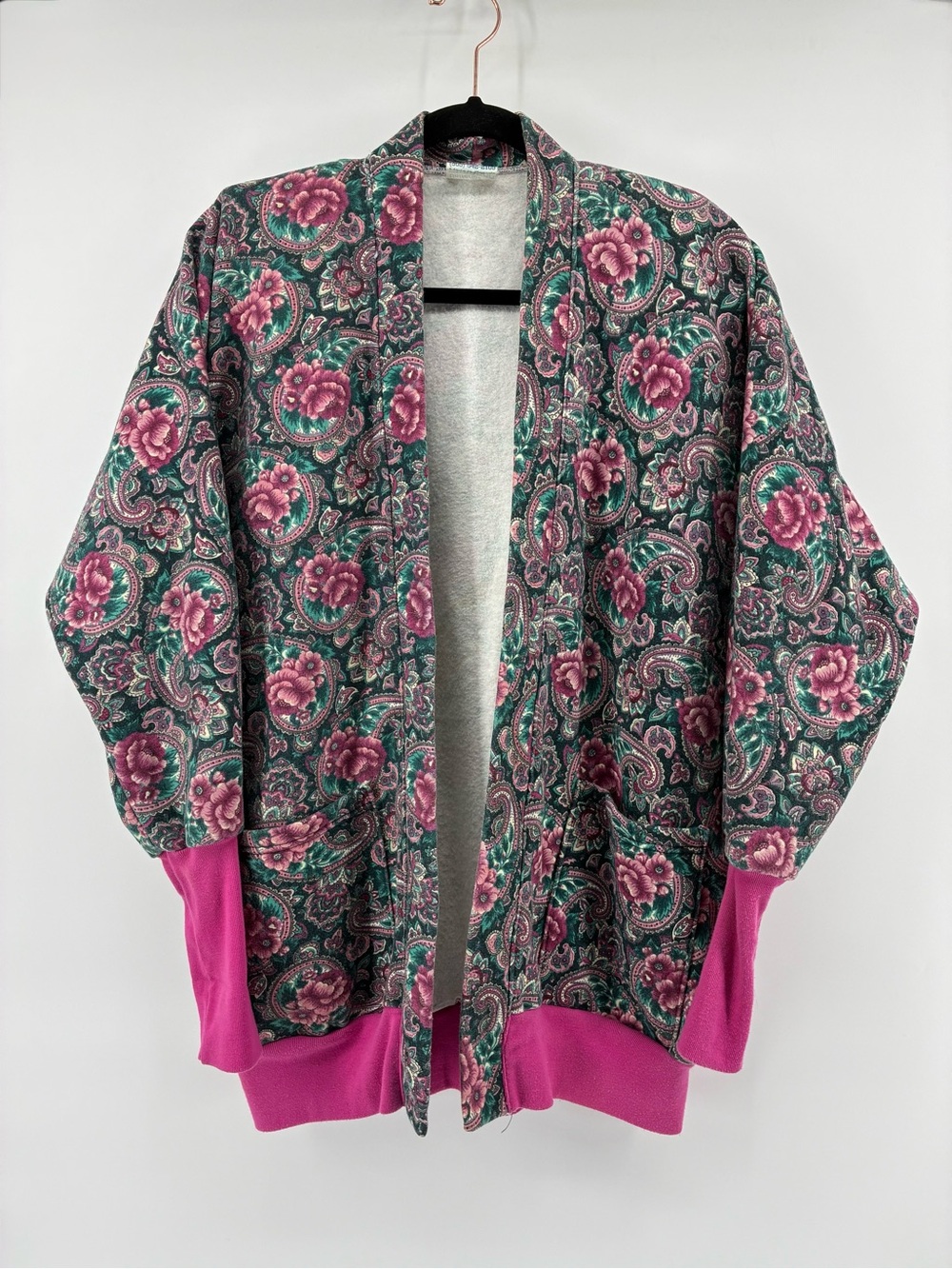 Vintage Floral Open-Front Women’s Sweater Cardigan - Pink Green